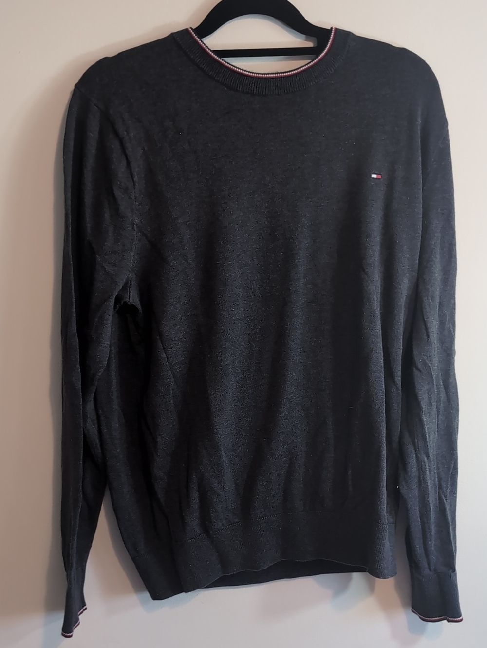 Tommy Hilfiger Men's Black Crewneck Sweater with Signature Flag